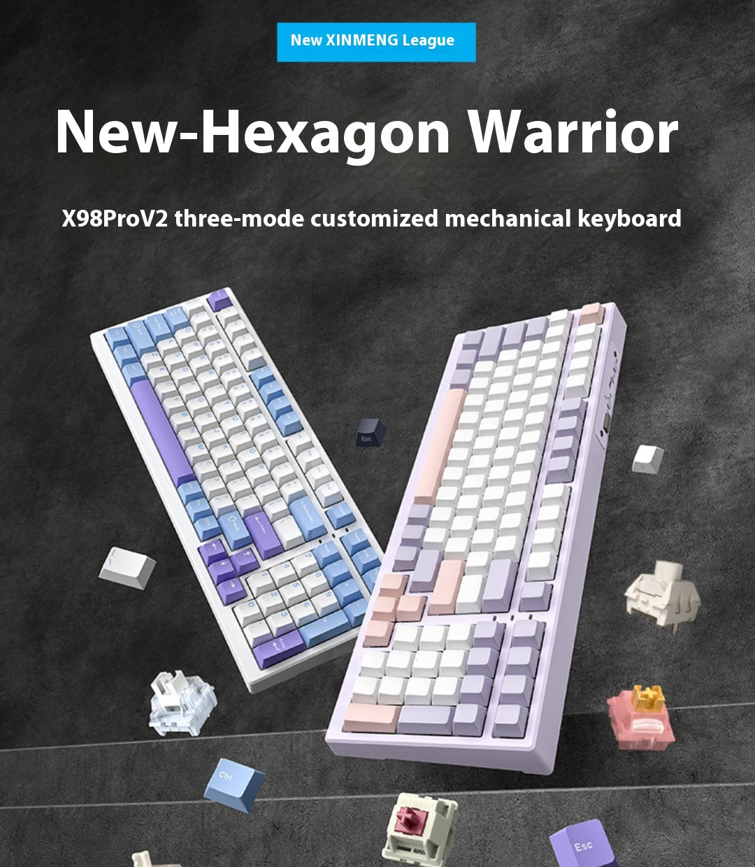 Xinmeng X98ProV2 three-mode RGB wireless mechanical keyboard Bluetooth customized full-key hot-swappable gaming keyboard