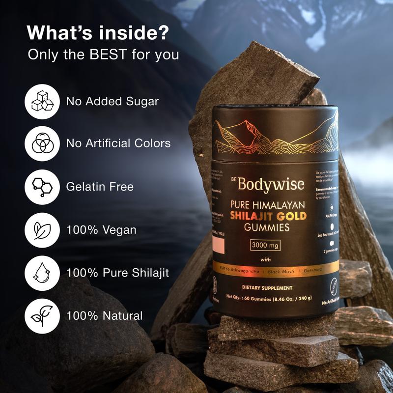 Be Bodywise Pure Himalayan Shilajit Gummies | With Ashwagandha, Gokshura & other herbs | No added sugar | 60 Gummies