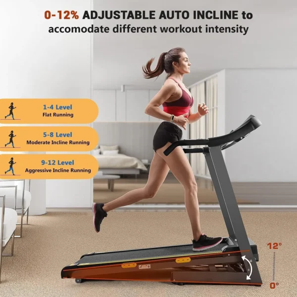 Treadmill with Auto Incline Folding Electric Running Machine 17'' Electric Treadmills 2.5HP/8.5MPH with 15 Training Programs - Image 4