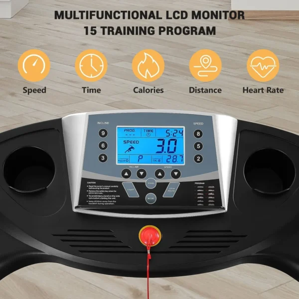 Treadmill with Auto Incline Folding Electric Running Machine 17'' Electric Treadmills 2.5HP/8.5MPH with 15 Training Programs - Image 3