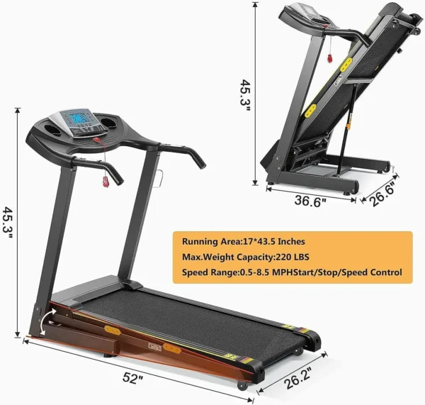 Treadmill with Auto Incline Folding Electric Running Machine 17'' Electric Treadmills 2.5HP/8.5MPH with 15 Training Programs - Image 5
