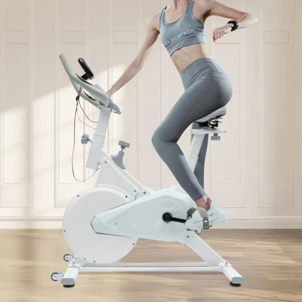 Indoor Fitness Bike, White Exercise Bike ,Wool Pad Silent Braking, Adjustable Seat/Handle, LCD Display, 80kg Capacity - Image 2