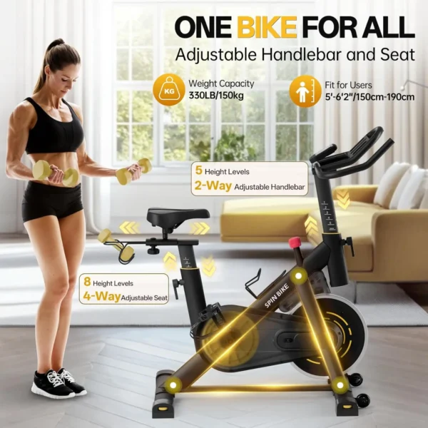 Exercise Bike, Indoor Cycling Bike Brake Pad/Magnetic Stationary Bike for Home, Adjustable Resistance Silent Belt Drive, Cycle B - Image 5