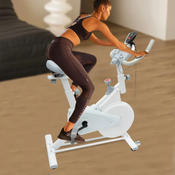 Indoor Fitness Bike, White Exercise Bike ,Wool Pad Silent Braking, Adjustable Seat/Handle, LCD Display, 80kg Capacity - Image 3
