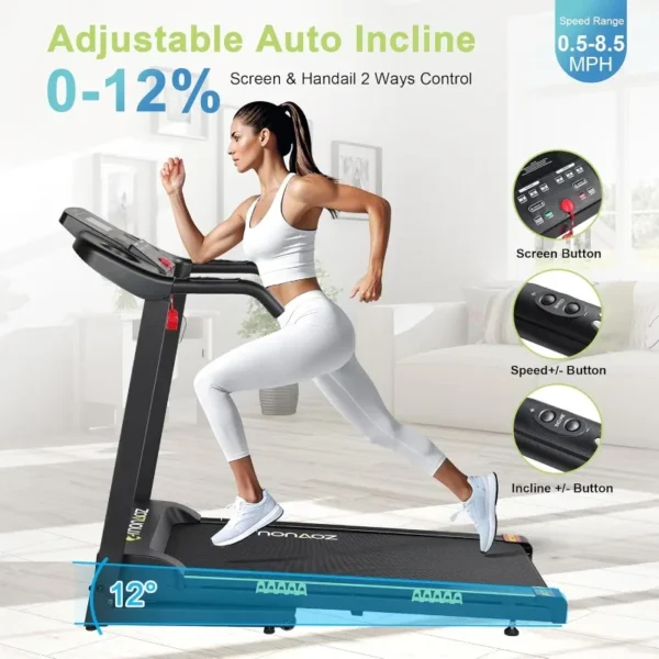 Treadmills for Home, Treadmill with 0-12% Auto Incline, 3.0HP Folding Electric Treadmil, - Image 4