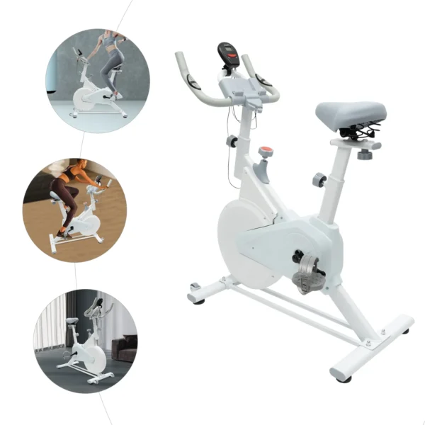 Indoor Fitness Bike, White Exercise Bike ,Wool Pad Silent Braking, Adjustable Seat/Handle, LCD Display, 80kg Capacity - Image 5